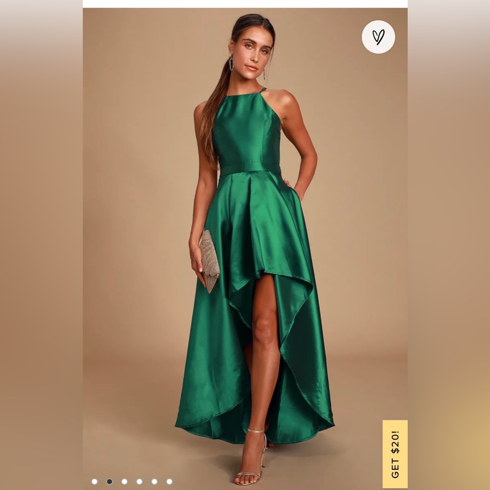 Lulus Broadway Show Emerald Green High-Low Maxi Dress